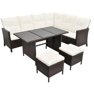 vidaXL Set Muebles De Jard&iacute;n 4 Piezas Y Cojines Rat&aacute;n Sint&eacute;tico Marr&oacute;n Vidaxl