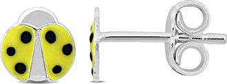 Mimi & Max Yellow Enamel Ladybug Stud Earrings in Sterling Silver