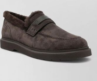 Brunello Cucinelli suede shearling-lined penny loafers