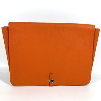 Herm&egrave;s Orange Taurillon Clemence Leather Clutch Bag Pouch (Pre-Owned)
