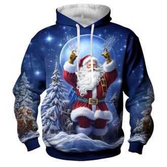 Generic Christmas Hoodies Men Funny 3D Print Patterns Sweatshirt Pullover Couples Xmas Party Hooded Jumper with Pocket Reindeer Long Sleeve Jumper Christmas H