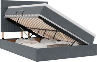 vidaXL with Mattress with Headboard Dark Grey 140 x 200 cm Velvet vidaXL