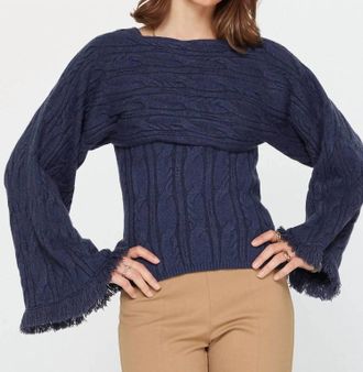 Current Air Shrug And Sweater Top Set In Midnight Blue
