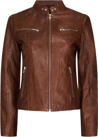 BTF-CPH Biker Jacket 1075 Skind 100127 Donker Cognac met Zilveren Accent - Dames - Leren en Su&egrave;de Jassen - Bruin - M - Leer - Jassen