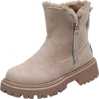 Generic Ankle Boots for Women, Womens Suede Side Zipper Thick Heel Snow Boots, Casual Comfortable Walking Shoes for Fall & Winter Wear (Beige,6.5)