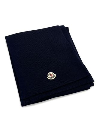 Moncler ribbed logo scarf - men - Virgin Wool - One Size - Blue