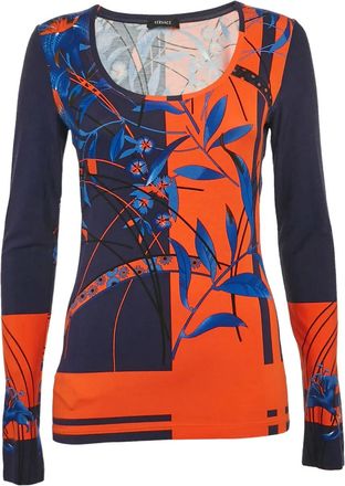 Versace 2024 T-shirt met bloemenprint - Blauw