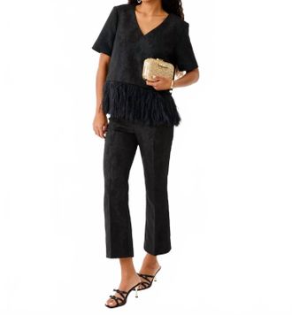 Lilly Pulitzer Jarrae High Rise Crop Flare Pants In Noir Exploded Flower Stretch Jacquard