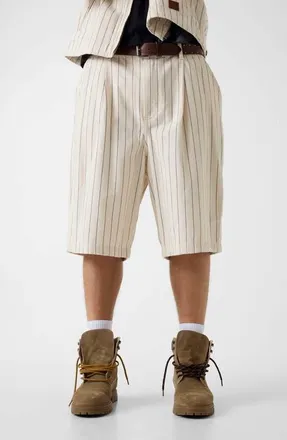 Guess Pleated Stripe Baggy Shorts in Natural at Nordstrom, Size 28