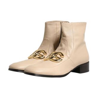 Dolce & Gabbana Ankle Boots, male, Beige, Size: 11 US Leather Logo Plaque Ankle Boots