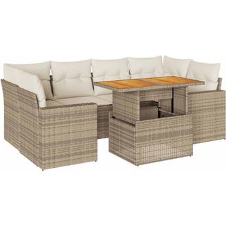 vidaXL Vidaxl - Set Sof&aacute;s De Jard&iacute;n 7 Piezas Y Cojines Rat&aacute;n Sint&eacute;tico Beige