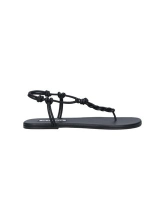 Jil Sander Black Tangle Minimalist Leather Thong Sandals