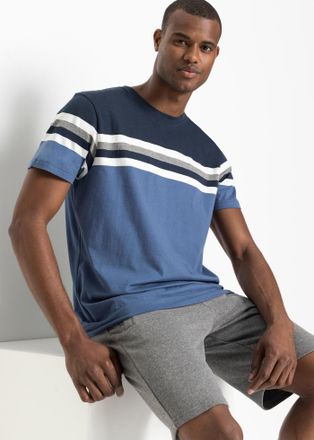 Bonprix T-Shirt BONPRIX T-Shirt aus reiner Baumwolle, Herren, Gr. 60/62 (XXL), blau (hellindigo gestreift), Obermaterial: 100% Baumwolle, regular fit, Shirts 