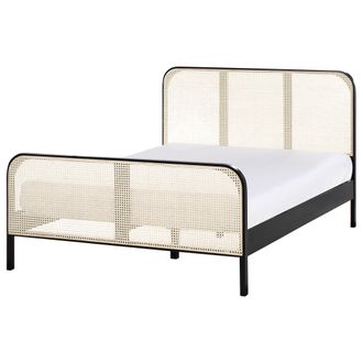 Beliani Cama Con Somier Moderna Cabecero Con Trenza Vienesa Madera De Pino Negro 140 X 200 Cm Gonfaron