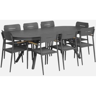 Sweeek Set tavolo da giardino ovale estensibile in alluminio con 8 sedie