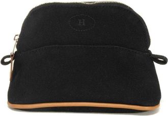 Herm&egrave;s Black Orange Cotton Clutch Bag Pouch (Pre-Owned)
