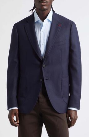 Isaia Capri Navy Wool Hopsack Blazer in Blue at Nordstrom, Size 54