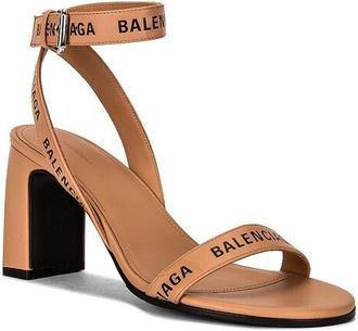 Balenciaga Logo Block Heel Sandal Beige, Size 6.5