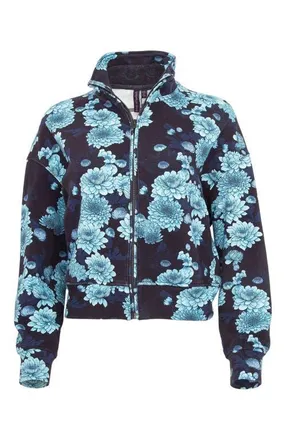Lords of Harlech June Brushed Knit Crop Jacket in Serious Floral Navy at Nordstrom, Size X-Small