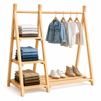 Relaxdays Relaxdays Appendiabiti Per Bambini In Pino, Con Asta E Ripiano, Dimensioni Hxlxp 111,5x112x48 Cm, Cameretta, Naturale
