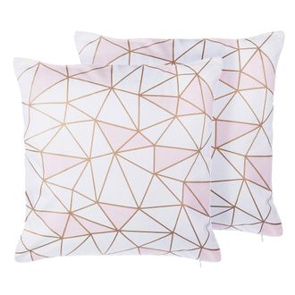 Beliani Conjunto De Cojines Decorativos De Algod&oacute;n Rosa Patr&oacute;n Geom&eacute;trico 45 X 45 Cm Decoraci&oacute;n Moderna Clarkia