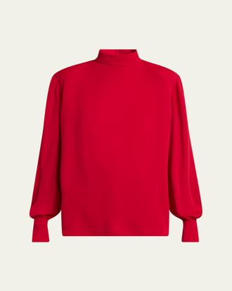 Valentino Garavani Mock-Neck Silk Long-Sleeve Top