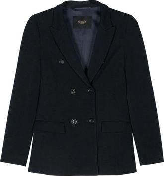 Seventy Blauwe Double-Breasted Jas met Peak Revers - Dames - Blazers - Blauw - XL - Jassen