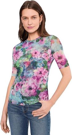 Johnny Was Elbow Sleeve Mesh Top- Magnolia Meadows Womens Clothing Magnolia Meadows : 2XL, Polyester/Spandex