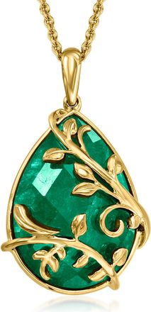 Ross-Simons Emerald Leaf Scrollwork Pendant Necklace in 18kt Gold Over Sterling