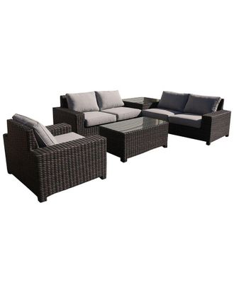 Courtyard Casual St Lucia Silver Oak 5Pc Sectional Set With 1 Left And 1 Right Sectional Loveseats, 1 Corner End Table, 1 Coffee
