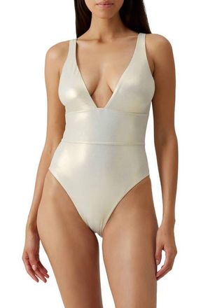 Melissa Odabash Caribbean Foil One-Piece Swimsuit in Gold at Nordstrom, Size 10