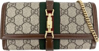 Gucci Beige Brown Gg Supreme Leather Chain/Shoulder Wallet (Pre-Owned)
