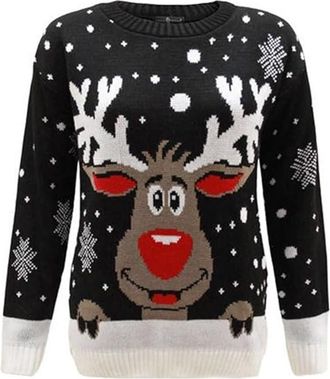 Generic Unisex Womens Reindeer Christmas Jumper | Funny Knitted Rudolf Xmas Sweater | Long Sleeve Crew Neck Festive Pullover | Winter Holiday Top (UK, Alpha, 