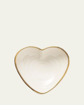Aerin Ribbed 24K-Gold Rim Heart Dish