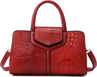 Generic Crocodile Pattern Handbags for Women Leather Satchel Purse Top Handle Crossbody Bags Ladies Tote Shoulder Bag (Red)