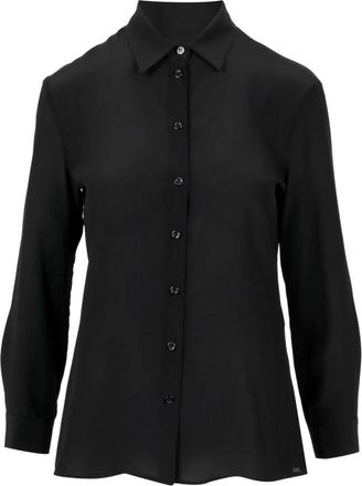 Simona Corsellini Zijden Zwarte Blouse Puntkraag Lange Mouwen - Dames - Overhemden - Zwart - S - Overhemden