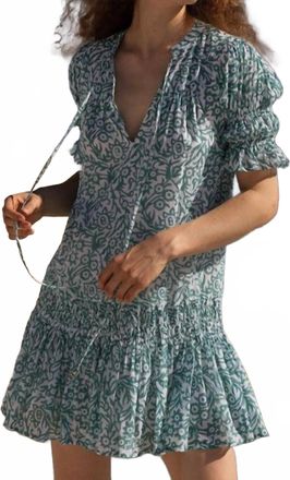 Oliphant Smocked Drop Mini Dress In Cypress Jade