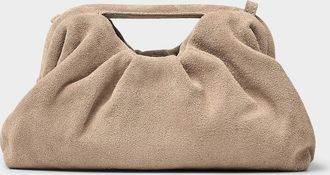 Simons Womens Sand-beige pleated suede evening bag Exclusive collection from Italy