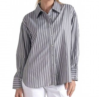 Elan Long Sleeve Smock Shirt In Grey White Stripe
