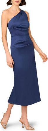 Aidan Mattox One-Shoulder Stretch Mikado Cocktail Dress in Navy at Nordstrom, Size 16
