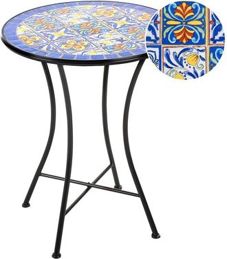 Beliani Mesa De Balc&oacute;n Exterior De Metal Estilo Vintage Tablero De Mosaico 60 Cm Estructura Hierro Negro Coriano