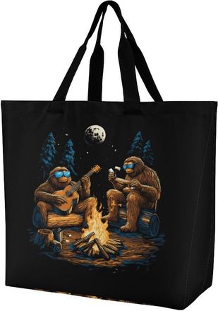 Generic Bigfoot Camping Play Guitar Large Reusable Shopping Bag Lightweight Foldable Tote Bags Washable Shoulder Handbag