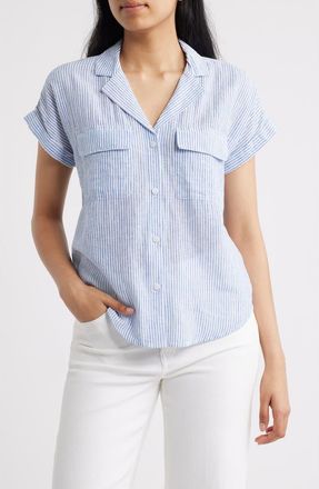 Beach Lunch Lounge Brooke Short Sleeve Button-Up Linen Blend Shirt in Blueberry Cheesecake at Nordstrom, Size X-Small