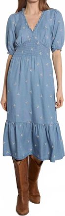 Apricot Embroidered Denim Tea Dress In Sky Blue
