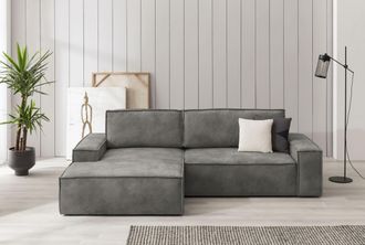 HOME AFFAIRE Ecksofa »SHERWOOD Schlafsofa 267 cm, L-Form,« Schlaffunktion mit Bettkasten (210x136 cm), Cord, Vintage, Samtvelours