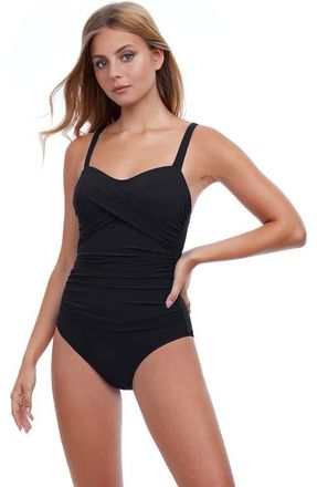 Gottex Tutti Frutti Underwire D-Cup Ruched One Piece in Black at Nordstrom, Size 18