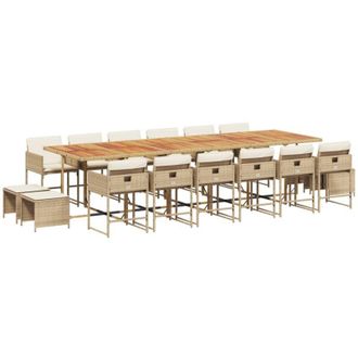 vidaXL Set Comedor De Jard&iacute;n 17 Pzas Con Cojines Rat&aacute;n Sint&eacute;tico Beige Vidaxl