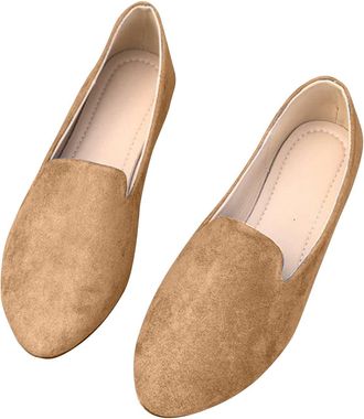 Generic Loafers for Women Slip On Casual Flat Shoes Solid Color Comfortable Lightweight Versatile Stylish Classic Walking Shoes Work Office Leisure Khaki