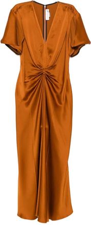 Victoria Beckham Abito Midi Con Scollo A V Arricciato-Donna