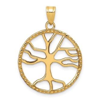 Diamond2Deal 14k Yellow Gold Tree of Life in Round Frame Pendant